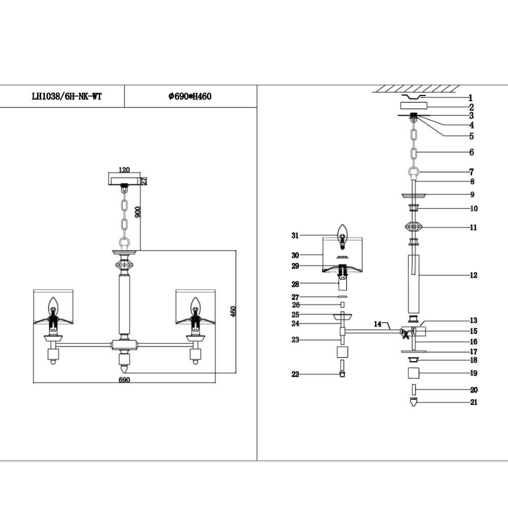 Подвесная люстра Lumien Hall Vivien LH1038/6H-NK-WT в Санкт-Петербурге