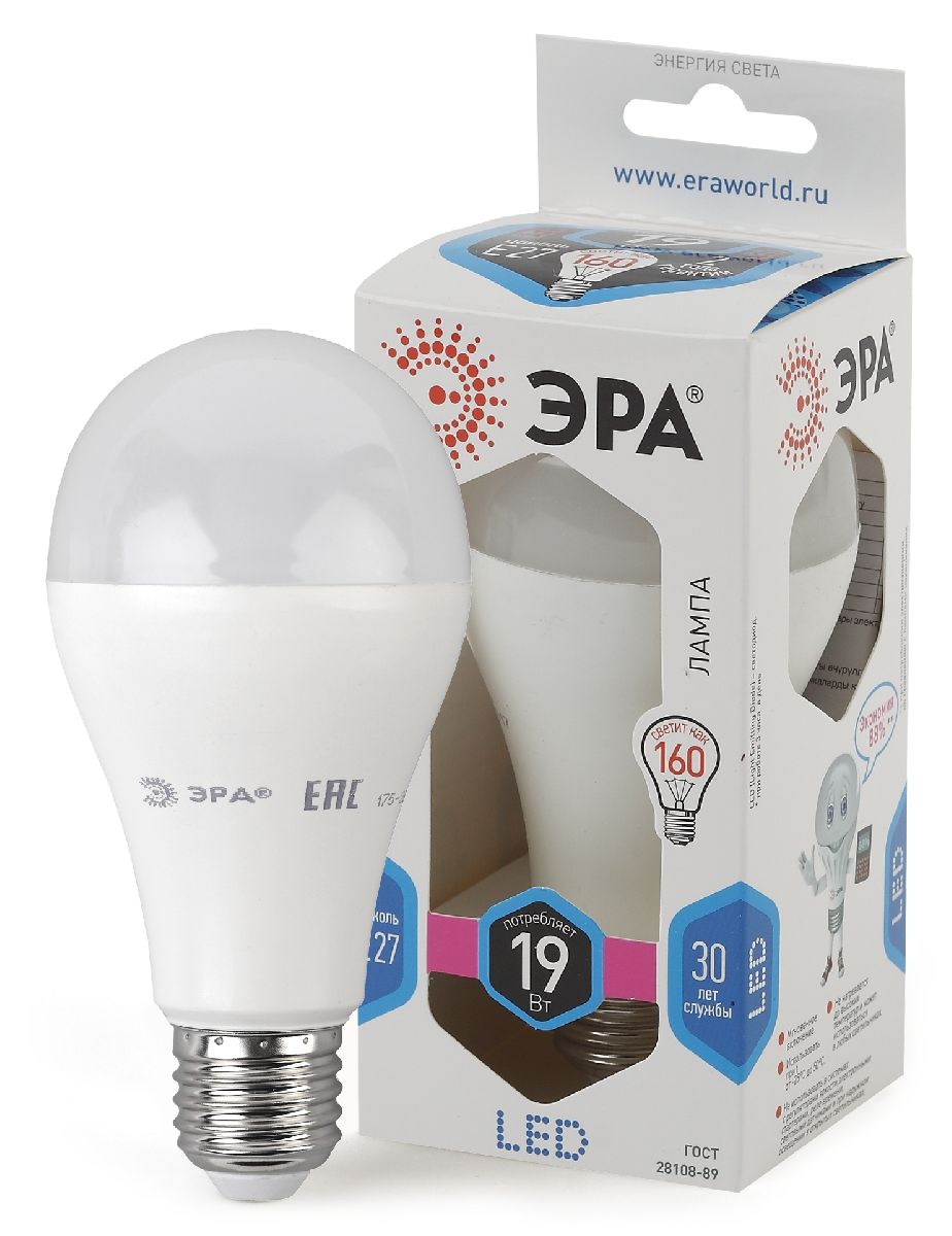 Лампа светодиодная Эра E27 19W 4000K LED A65-19W-840-E27 Б0050282 в #REGION_NAME_DECLINE_PP#