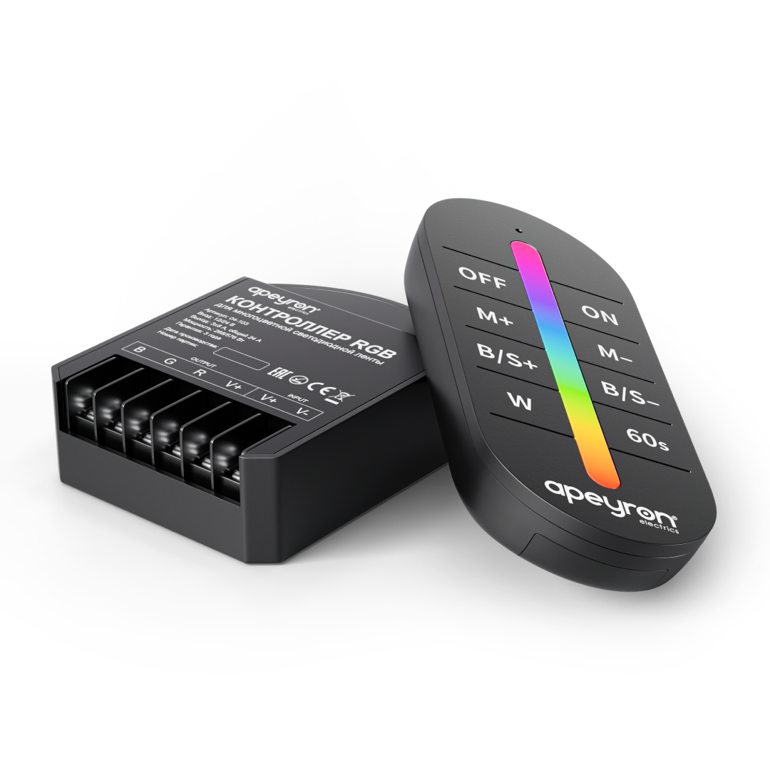 Контроллер RGB 12В/24В, 288вт/576Вт, 3 канала, 24А, IP20, ПДУ RF сенсорный (без батареек) Apeyron 04-103 в #REGION_NAME_DECLINE_PP#