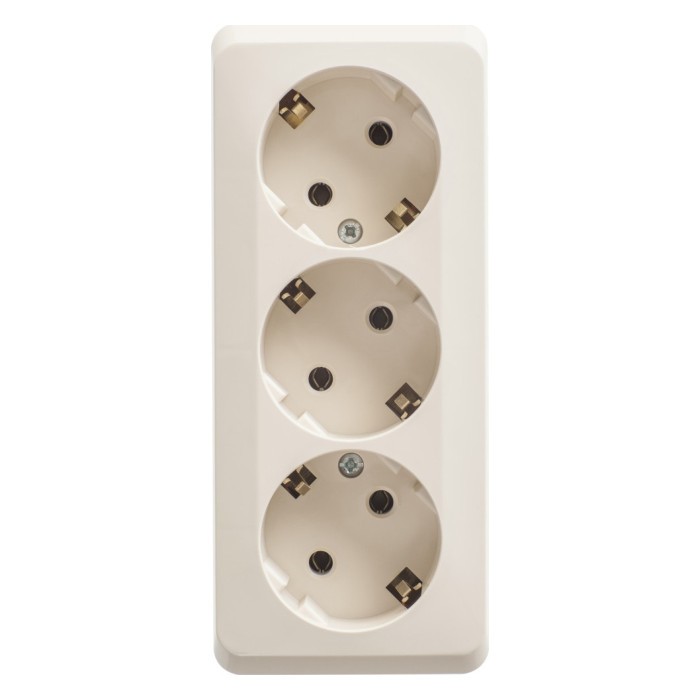Розетка 3-ая с/з без шторок 16А 250B Systeme Electric Этюд наруж Крем PA16-011K в Санкт-Петербурге