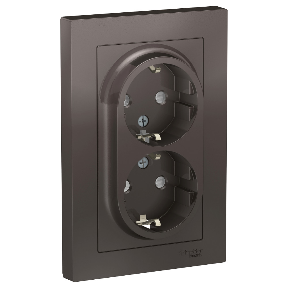 Розетка с/з двойная, со шторками, 16А, в сборе Systeme Electric AtlasDesign Мокко ATN000626 в Санкт-Петербурге