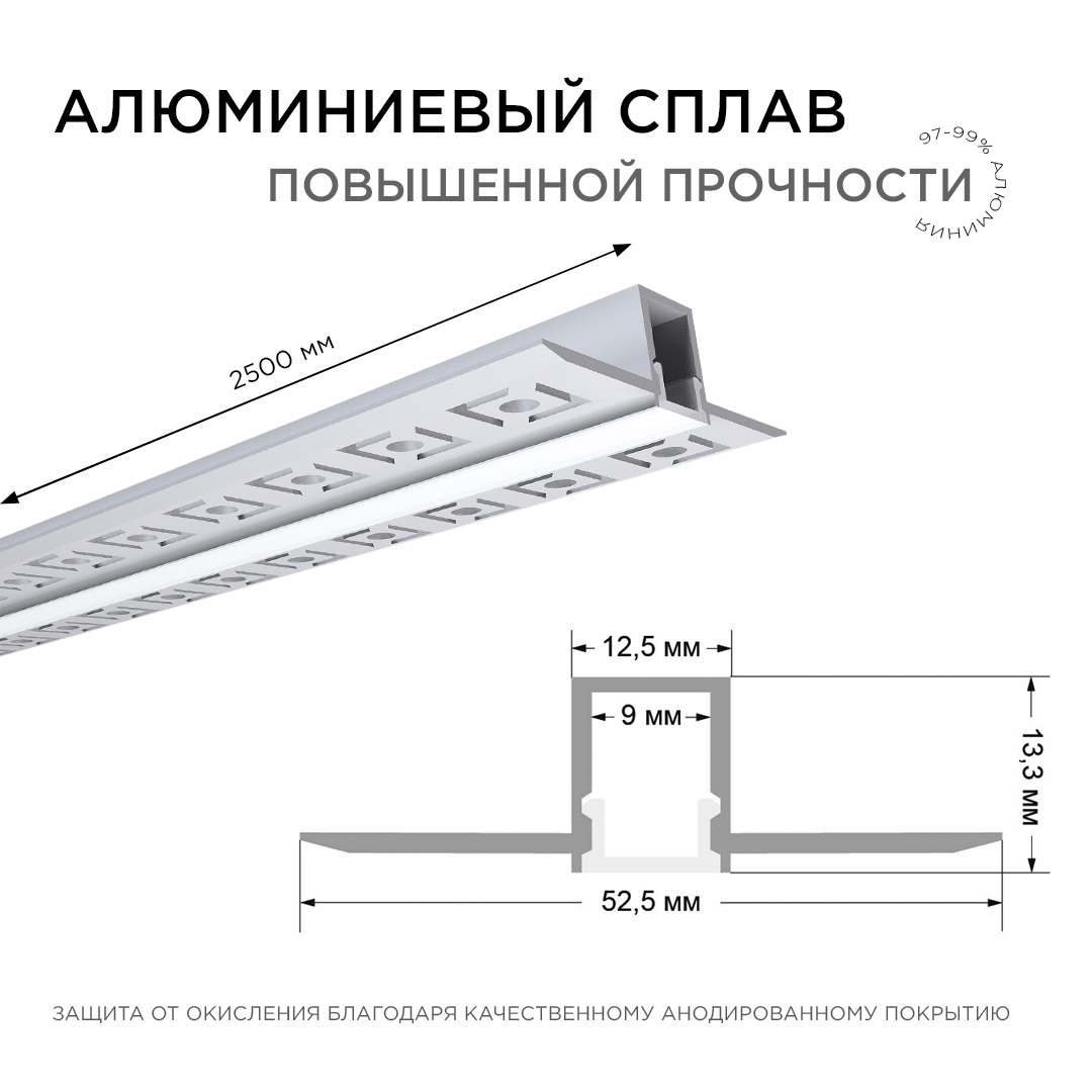 Профиль под штукатурку Apeyron ширина ленты до 9мм (рассеиватель, заглушки - 2шт) 08-47 в Санкт-Петербурге