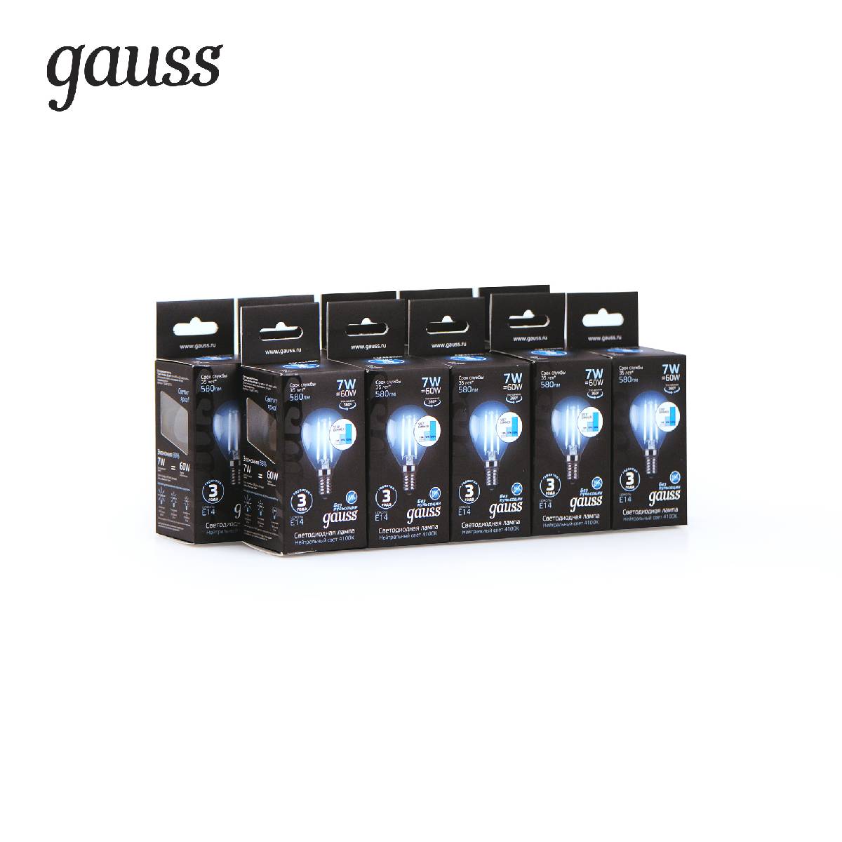 Лампа светодиодная филаментная диммируемая Gauss E14 7W 4100K прозрачная 105801207-S в Санкт-Петербурге