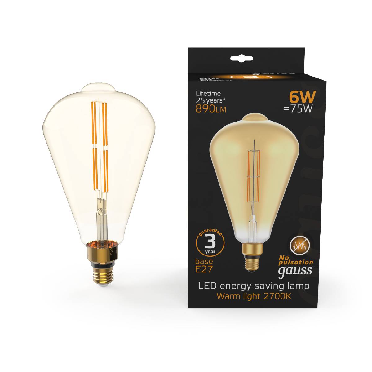 Лампа светодиодная филаментная Gauss E27 6W 2700K янтарная 157802118 УЦ в #REGION_NAME_DECLINE_PP#