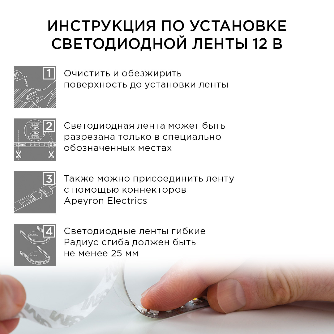 Комплект светодиодной ленты Apeyron 12В 7.2Вт/м smd 5050 30 д/м IP65 5м 3000K (блок, коннектор) 10-02 в #REGION_NAME_DECLINE_PP#
