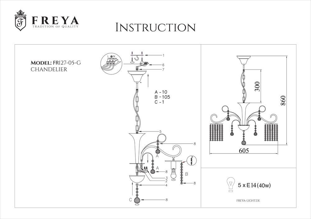 Подвесная люстра Freya Leona FR1127-PL-05-G в #REGION_NAME_DECLINE_PP#