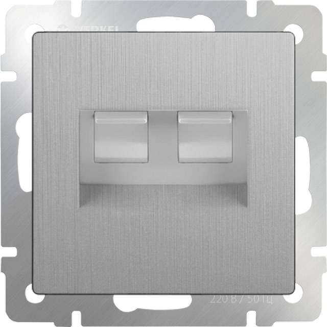 Розетка телефонная RJ-11 и Ethernet RJ-45 серебряная рифленая Werkel WL09-RJ11-45 4690389085055 в Санкт-Петербурге