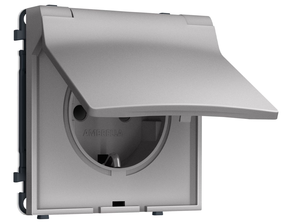 Комплект механизма электрической розетки SIGMA Сталь матовый 50Hz 2P+E с/з с/ш и крышкой IP44 16A-250V QUANT PRO Ambrella Volt MS508010 (SP5080, PR141) в #REGION_NAME_DECLINE_PP#