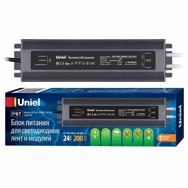 Блок питания Uniel 24V 200W IP67 8,3A UET-VAF-200B67 24V IP67 UL-00007580 в #REGION_NAME_DECLINE_PP#