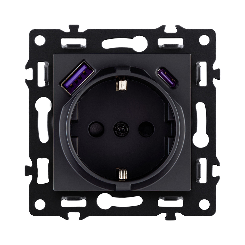 Розетка штепсельная SCHUKO 16A/250 В с USB A+C 20W, черный Kollinger Asthetik AS-016BK в #REGION_NAME_DECLINE_PP#