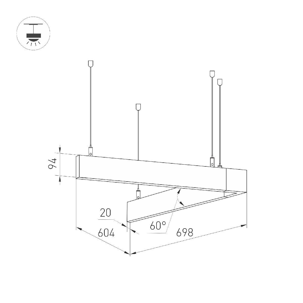 Подвесной светильник Arlight ALT-LINEAIR-ANGLE-60-FLAT-UPDOWN-DIM-700x605-55W Warm3000 035702 в Санкт-Петербурге