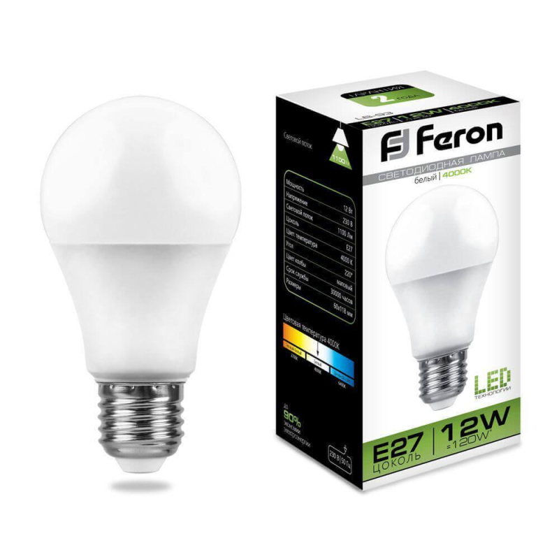 Лампа светодиодная Feron E27 12W 4000K Шар Матовая LB-93 25487 в Санкт-Петербурге