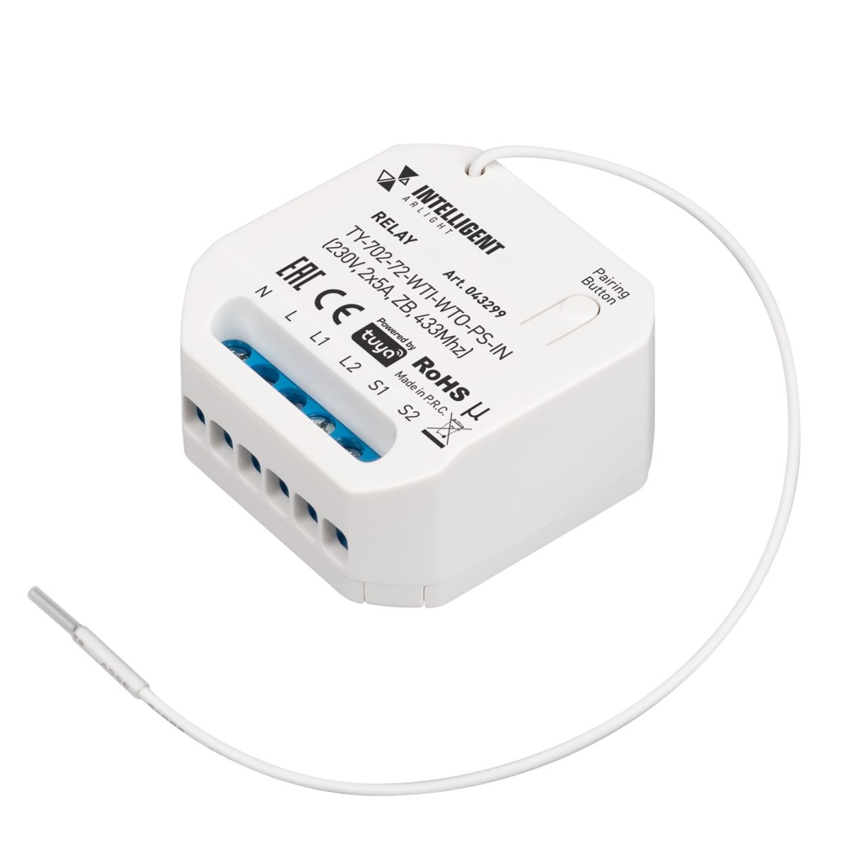 Релейный модуль Arlight TY-702-72-WTI-WTO-PS-IN (230V, 2x5A, ZB, 433Mhz) (IARL, IP20 Пластик) 043299 в Санкт-Петербурге