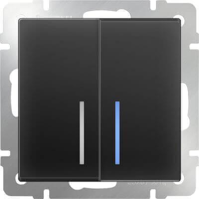 Выключатель Werkel двухклавишный с подсветкой черный матовый WL08-SW-2G-LED 4690389054198 в Санкт-Петербурге
