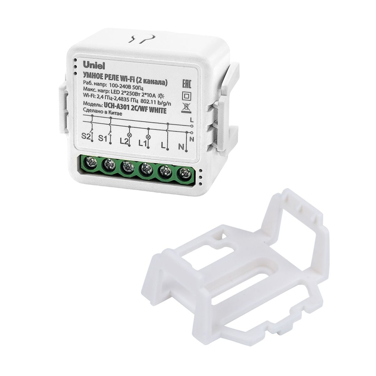 Умное реле Wi-Fi Uniel UL-00011709 2 канала. 100-240В. 2x10А 2x250Вт UCH-A301 2C/WF WHITE в #REGION_NAME_DECLINE_PP#