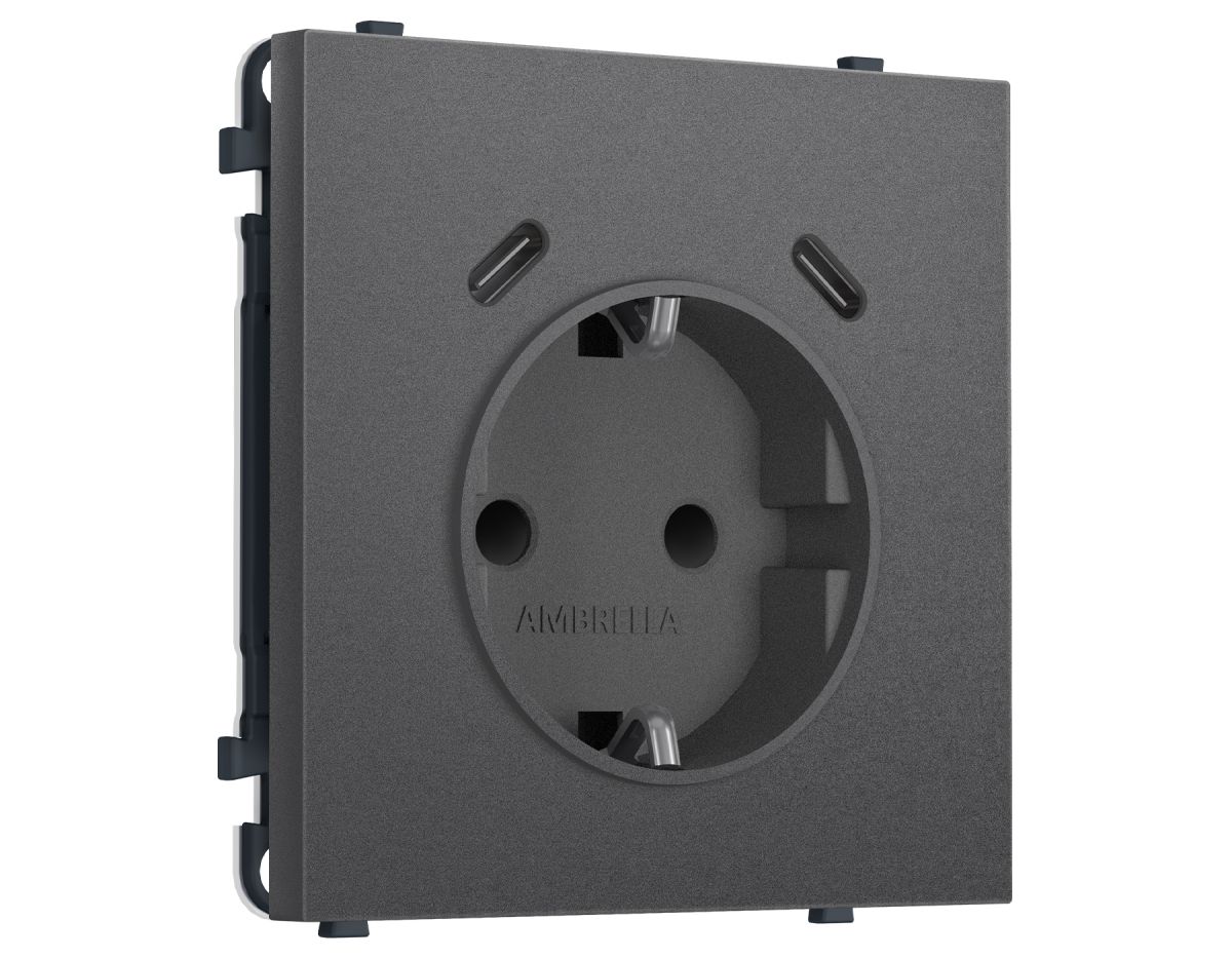 Комплект механизма электрической розетки SIGMA Антрацит серый 2USB С+C 20W Ambrella Volt MS660510 (SP6605, PR165) в #REGION_NAME_DECLINE_PP#