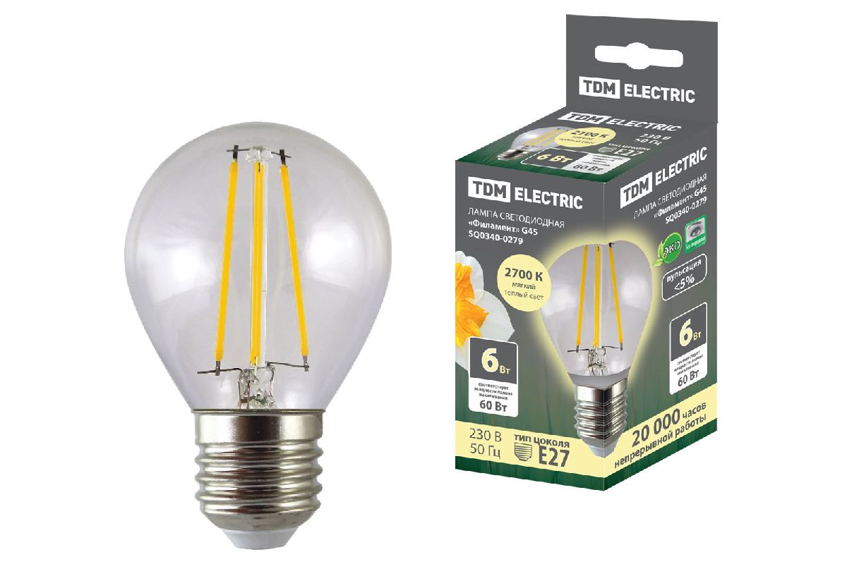 Лампа светодиодная филаментная TDM Electric E27 6W 2700K прозрачная SQ0340-0279 в Санкт-Петербурге
