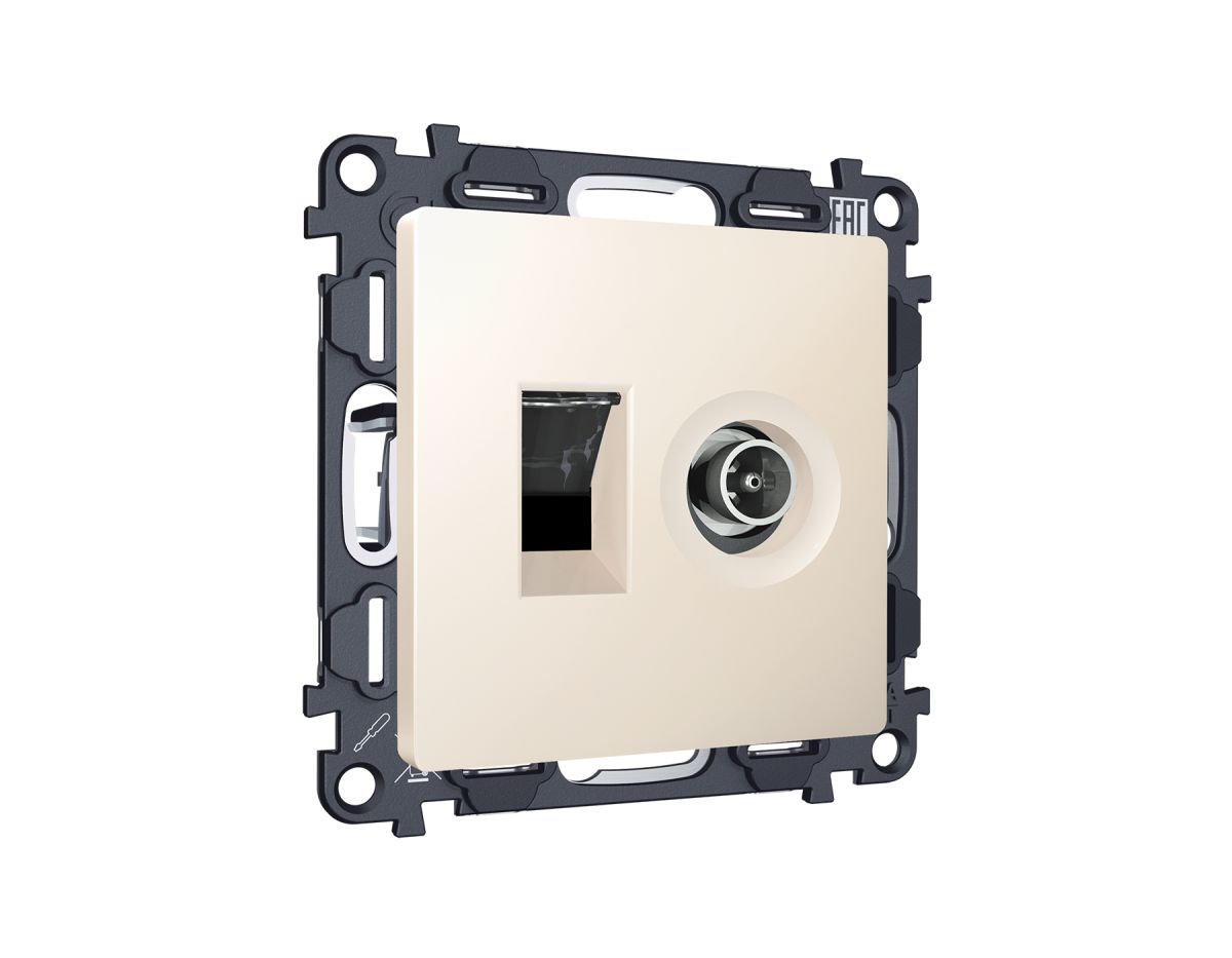 Комплект механизма розетки компьютерной + TV оконечной RJ-45 с автоматической защитной шторкой Alfa Бежевый матовый Quant Ambrella Volt MA332510 (AP3325, VM195) в #REGION_NAME_DECLINE_PP#