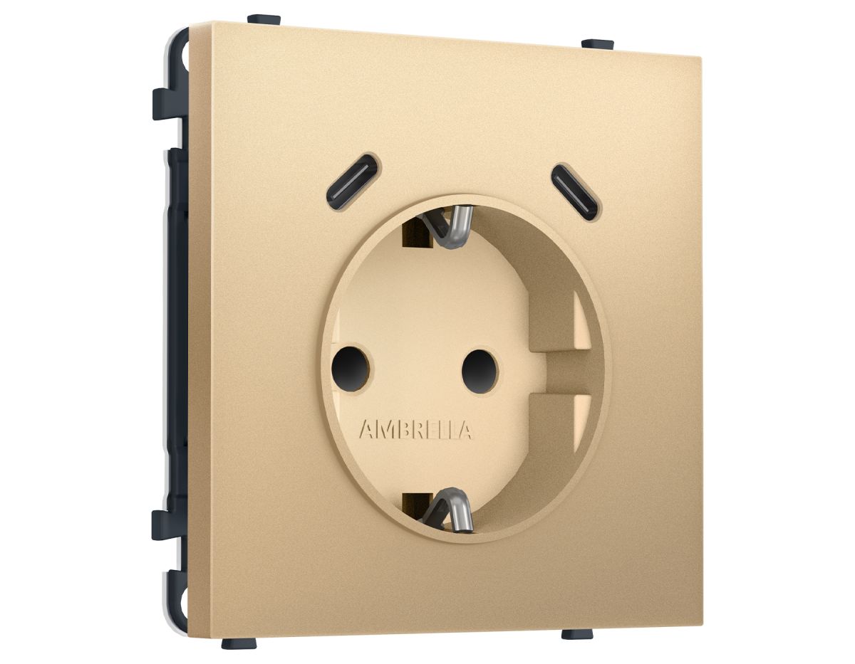 Комплект механизма электрической розетки SIGMA Золото Мягкое касание 2USB С+C 20W Ambrella Volt MS890510 (SP8905, PR165) в #REGION_NAME_DECLINE_PP#