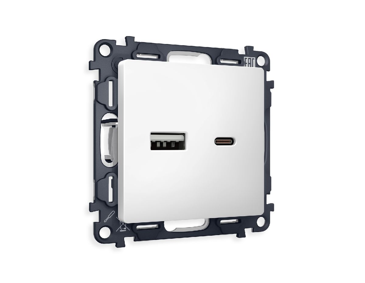 Комплект механизма розетки 2USB A+C 20W (быстрая зарядка) Ambrella Volt Alfa MA131010 в Санкт-Петербурге