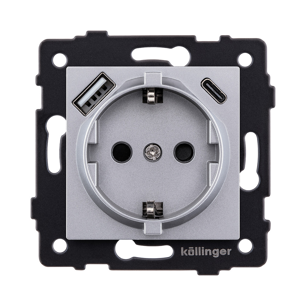 Розетка штепсельная SCHUKO 16A/250 В с USB A+C 20W, серый Kollinger REA-004GY для Aspekt, Eleganz, Reflex в #REGION_NAME_DECLINE_PP#