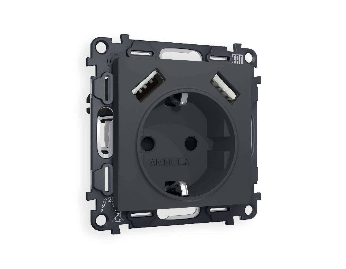 Комплект механизма розетки 2USB A+A 18W (быстрая зарядка) с/з Ambrella Volt Alfa MA909010 в Санкт-Петербурге