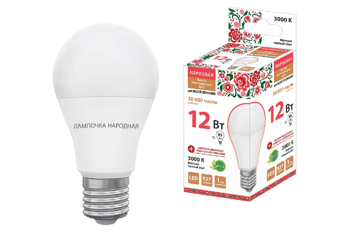 Лампа светодиодная TDM Electric Народная E27 12W 3000K матовая SQ0340-1511 в Санкт-Петербурге