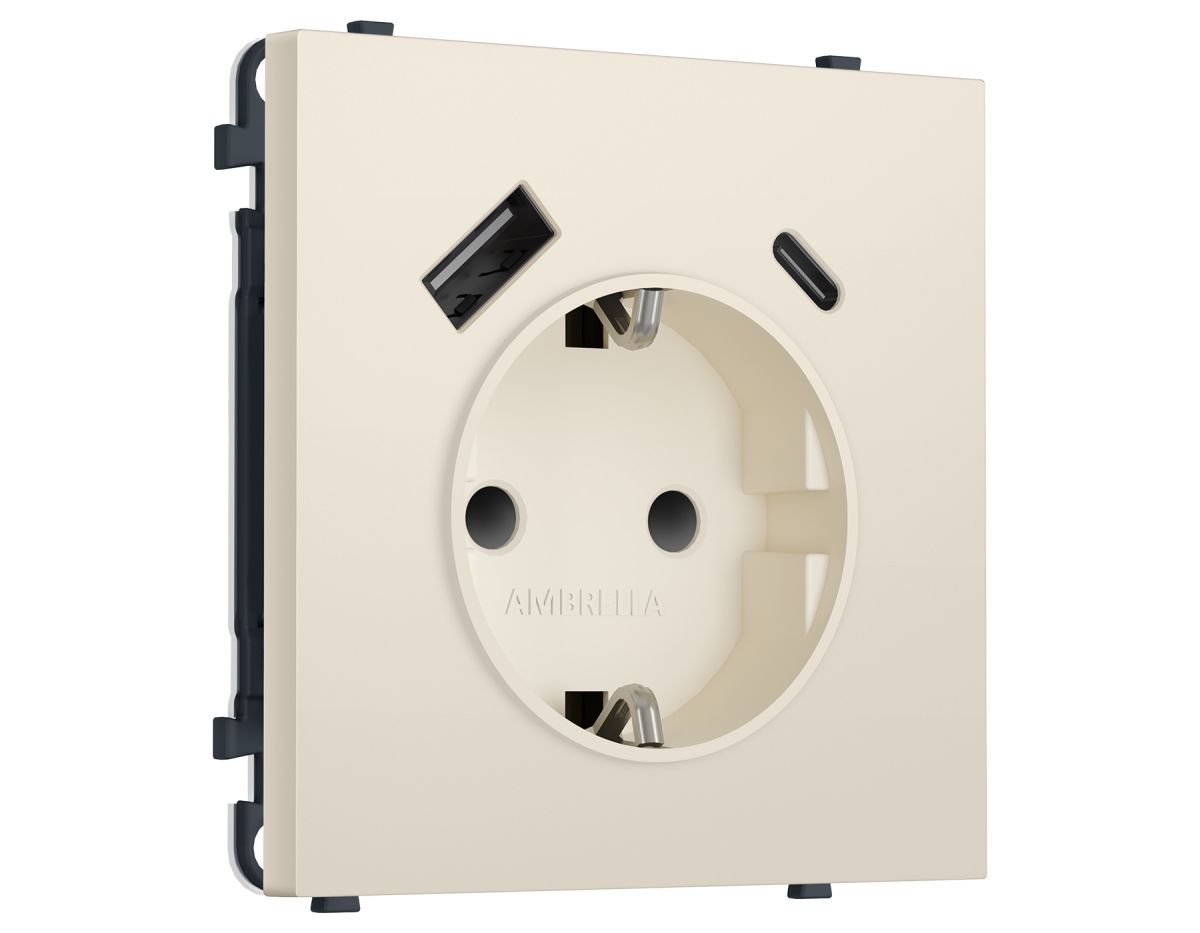 Комплект механизма электрической розетки SIGMA Бежевый матовый 2USB A+C 20W Ambrella Volt MS330010 (SP3300, PR160) в #REGION_NAME_DECLINE_PP#