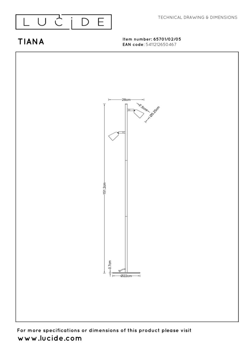 Торшер Lucide Tiana 65701/02/05 в #REGION_NAME_DECLINE_PP#