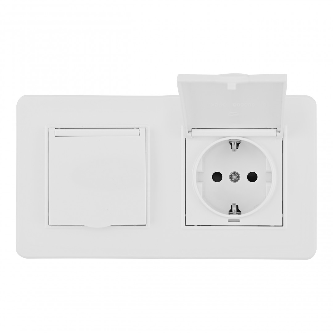 Розетка двойная (двухпостовая) с/з и шторками Arte Milano SET16-2-41-1x2 white в Санкт-Петербурге