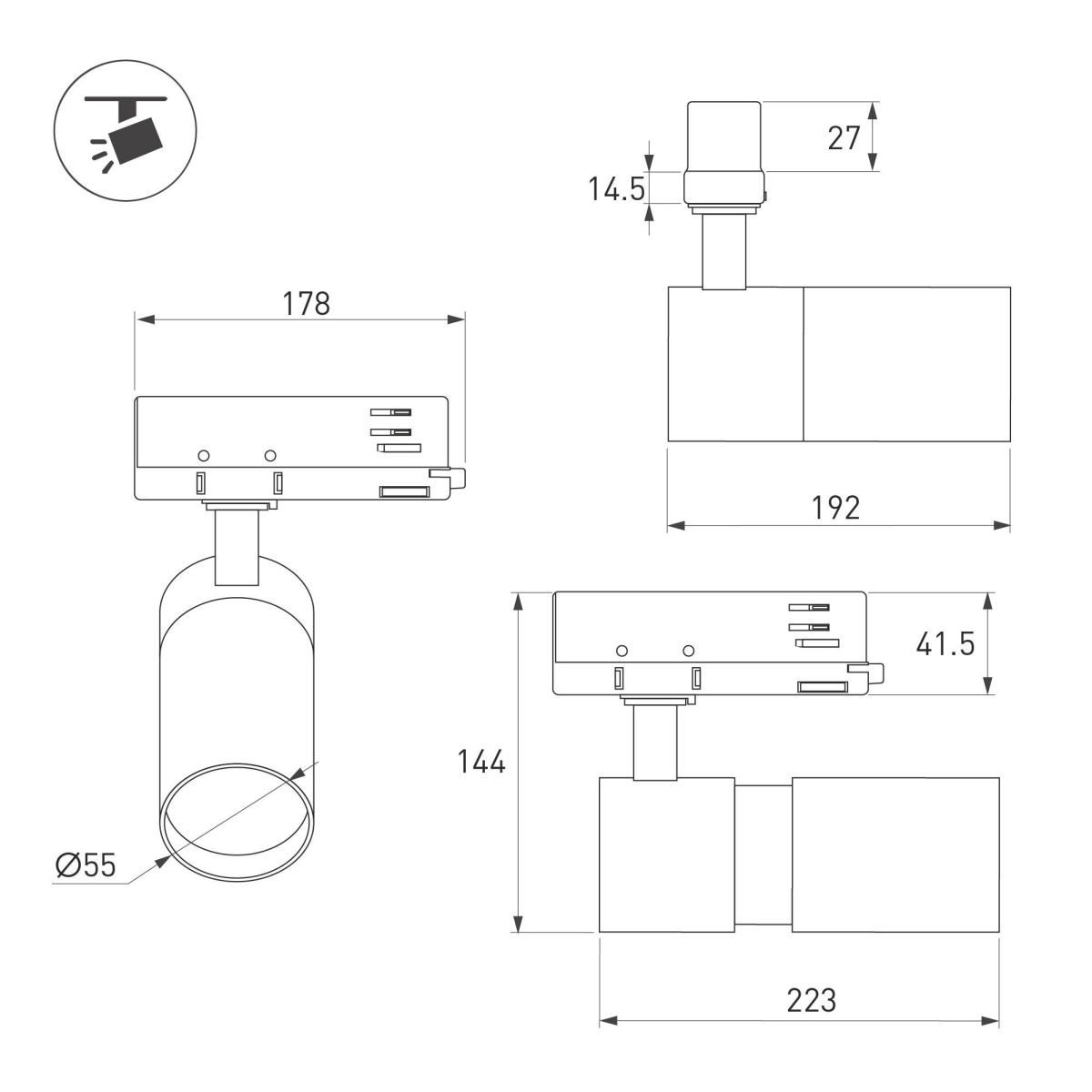 Трековый трехфазный светильник Arlight LGD-ARTEMIS-TRACK-4TR-R55-12W Day4000 (WH, 8-80 deg, 230V, DALI) 057881 в Санкт-Петербурге