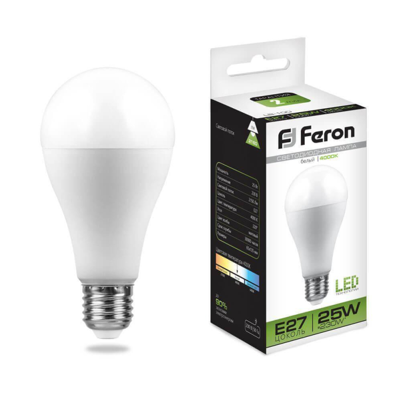 Лампа светодиодная Feron E27 25W 4000K Шар Матовая LB-100 25791 в Санкт-Петербурге