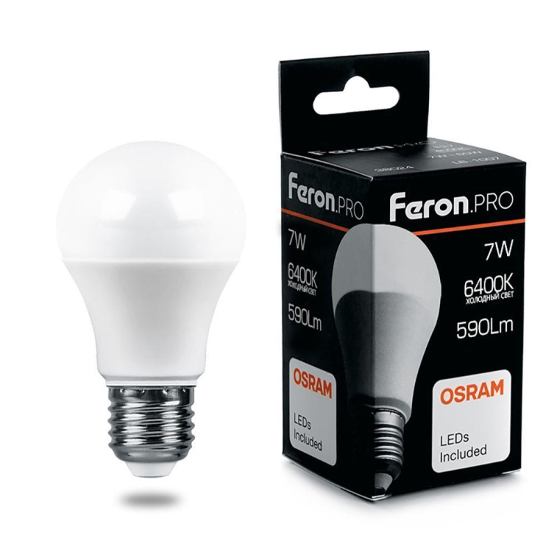 Лампа светодиодная Feron Pro E27 7W 6400K груша матовая LB-1007 38025 в Санкт-Петербурге