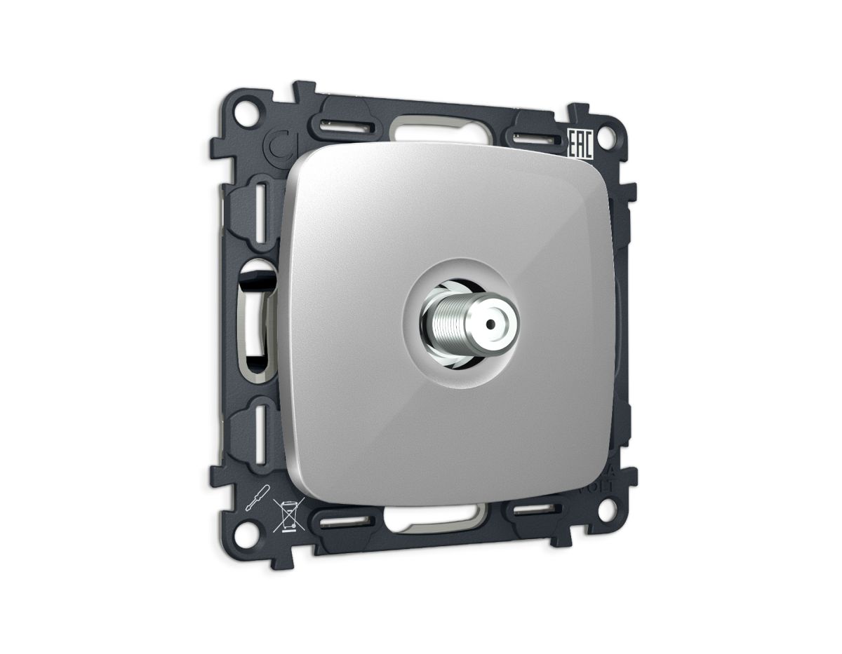 Комплект механизма TV розетки Ambrella Volt SAT 5-2400MHz 3.5dB OMEGA MO413050 Серебро глянец QUANT (OP4130, VM215) в Санкт-Петербурге