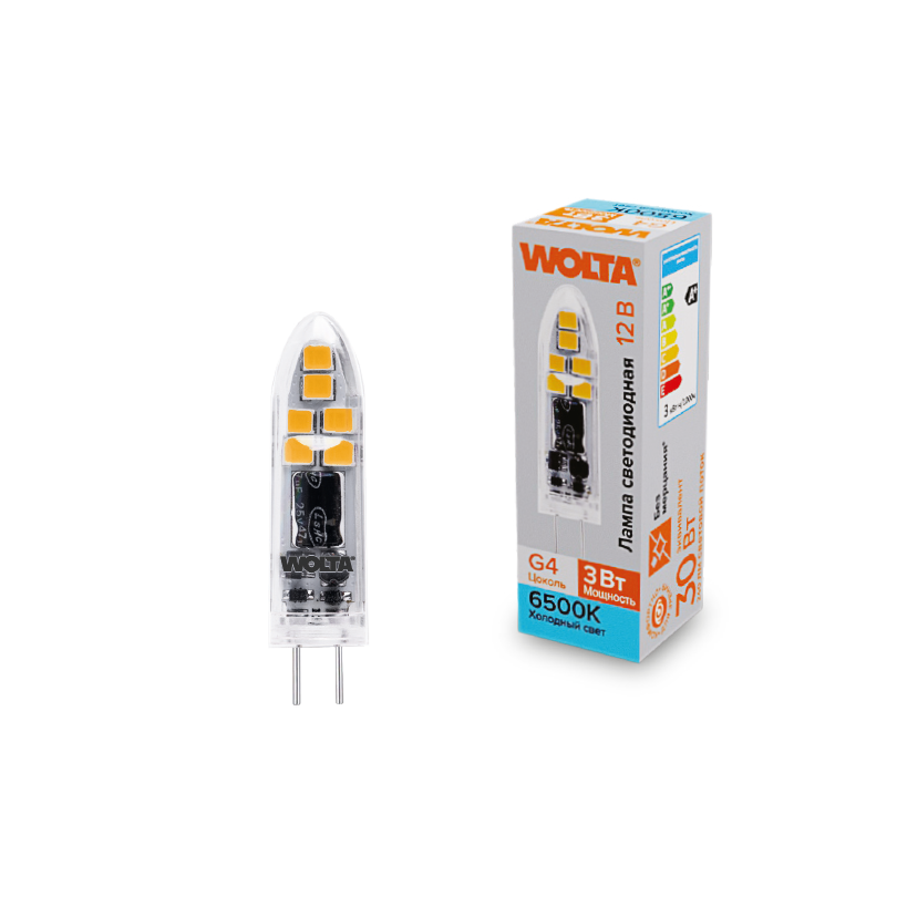 Светодиодная лампа WOLTA 3Вт 6500K G4 матовая WSTD-JC-12V3W6KG4-P в Санкт-Петербурге