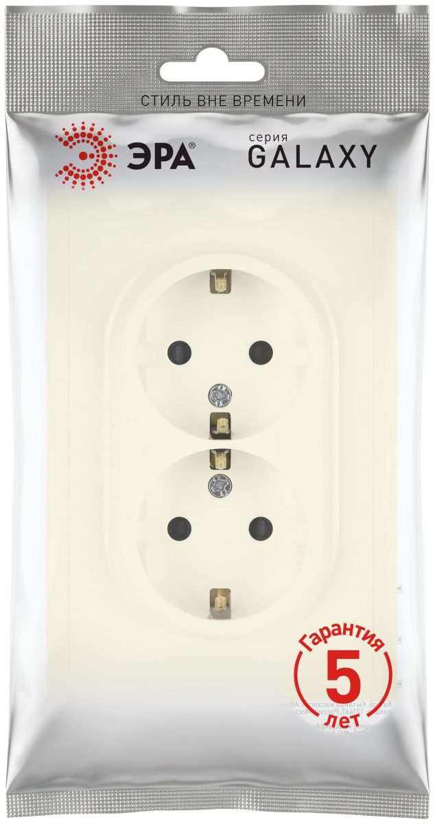 Розетка Эра Galaxy 15-2104-02 с заземлением двойная 2X2P+E Schuko 16А-250В IP20 слоновая кость Б0070679 в Санкт-Петербурге