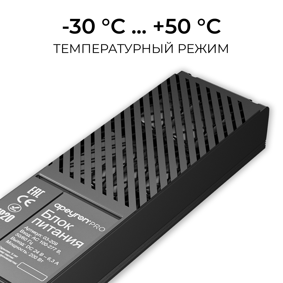 Блок питания Apeyron Pro 24В, 200Вт, 100-277В, 8,3А, IP20 03-209 в Санкт-Петербурге
