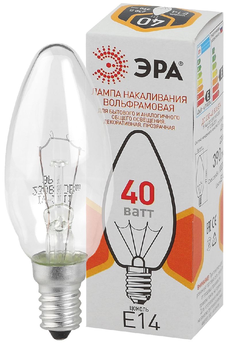 Лампа накаливания Эра E14 40W ДС 40-230-E14-CL Б0039127 в Санкт-Петербурге