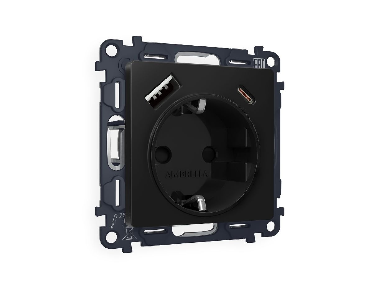 Комплект механизма розетки 2USB A+C 20W (быстрая зарядка) с/з Ambrella Volt Alfa MA810010 в Санкт-Петербурге