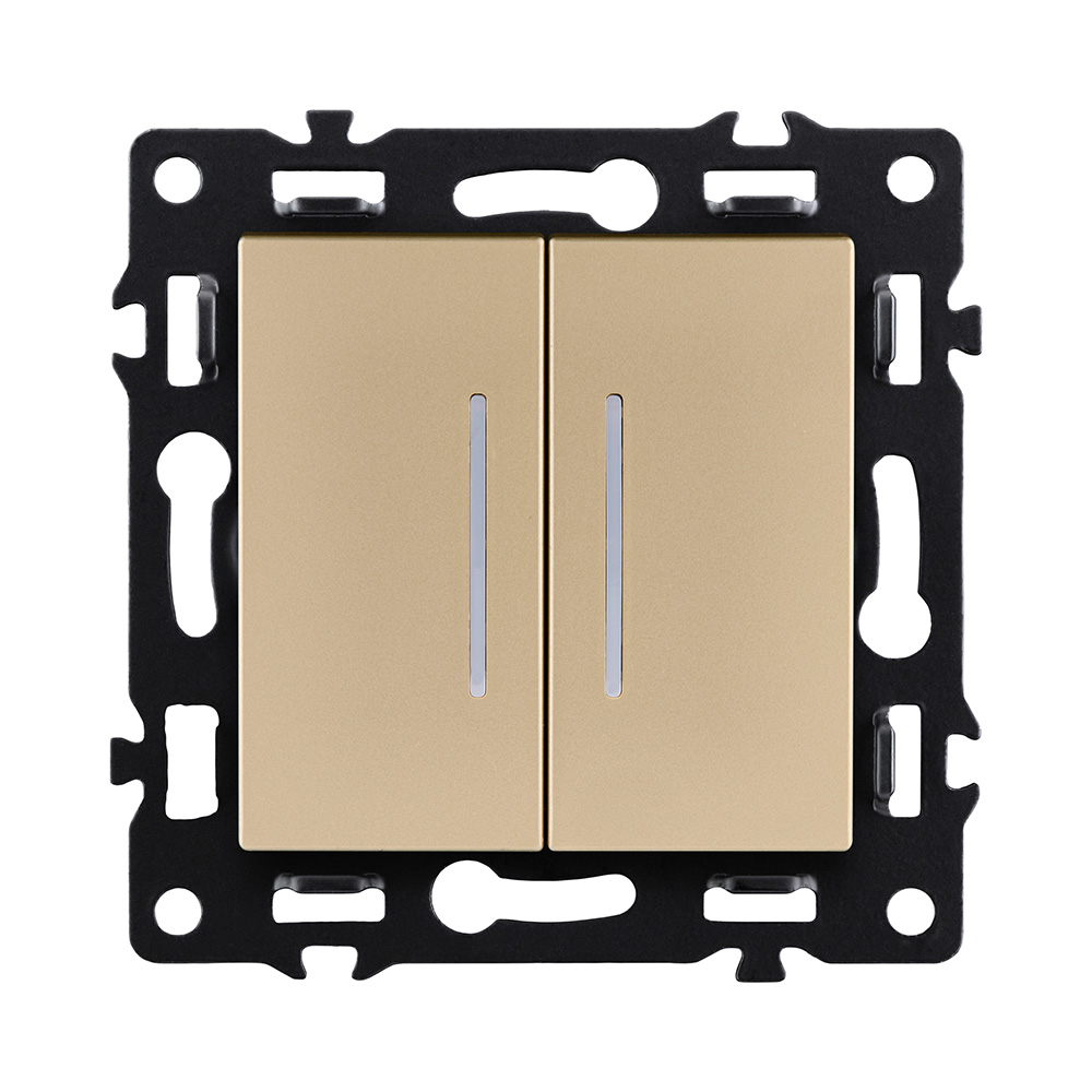 Выключатель 2-клавишный 10А/250В с LED подсветкой, золотой Kollinger Asthetik AS-010GD в #REGION_NAME_DECLINE_PP#