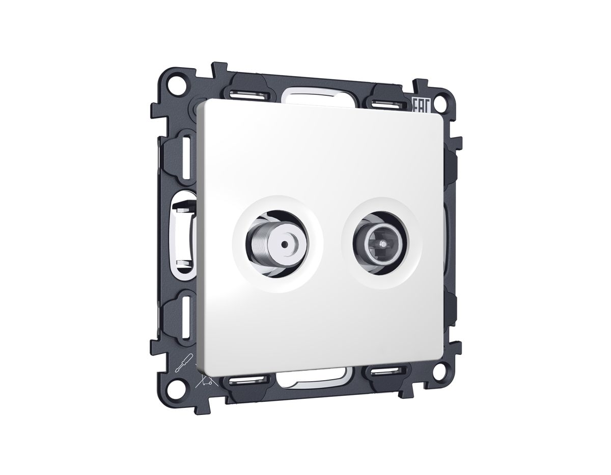 Комплект механизма розетки TV оконечной + SAT 5-862MHz 3.5dB/950-2150MHz 3.5dB Alfa Белый матовый Quant Ambrella Volt MA133310 (AP1333, VM217) в Санкт-Петербурге