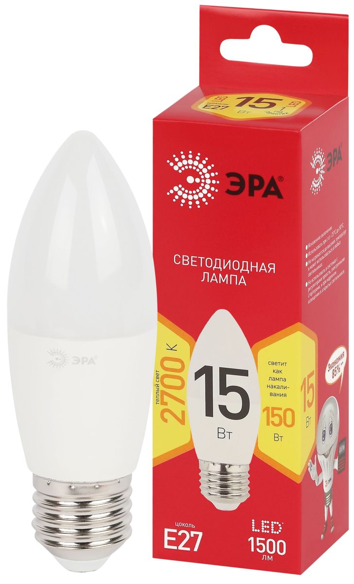 Лампа светодиодная Эра RED LINE LED B35-15W-827-E27 R 15Вт свеча Б0070088 в Санкт-Петербурге