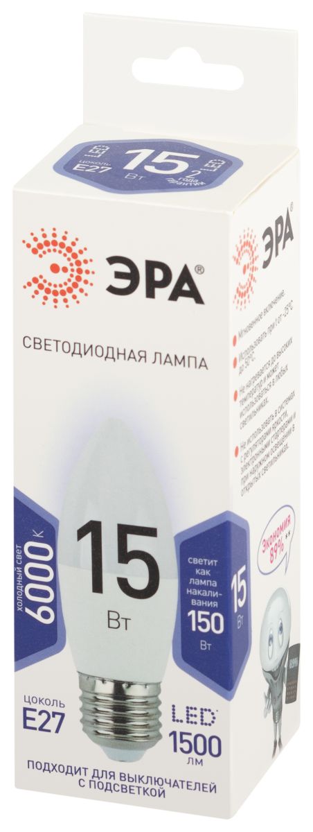 Лампа светодиодная Эра STD LED B35-15W-860-E27 6500K свеча в Санкт-Петербурге