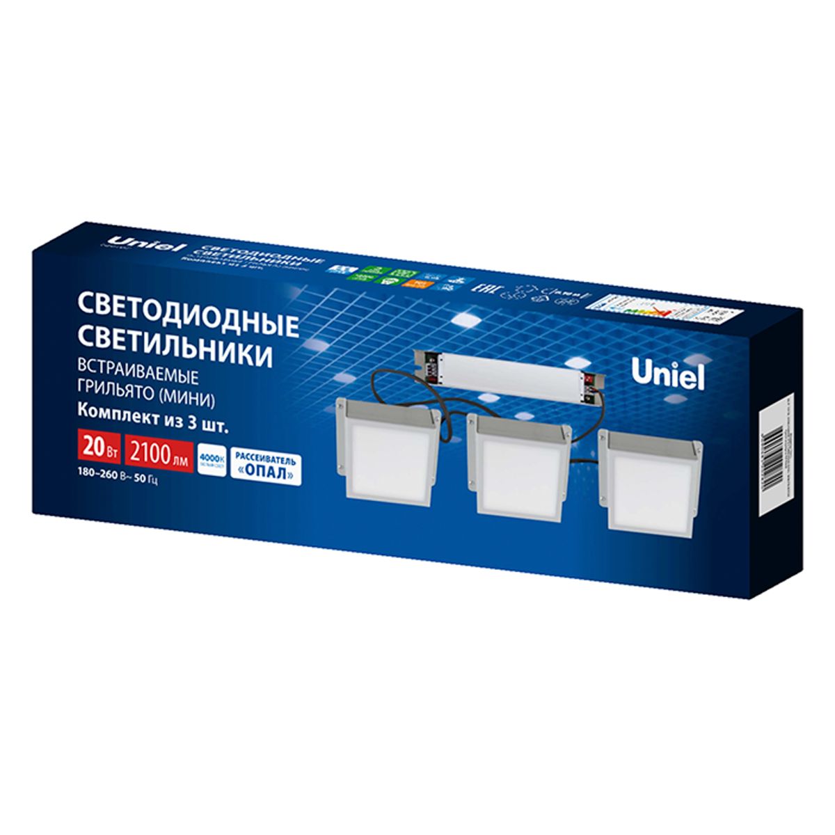 Встраиваемый светильник Uniel ULP-1010-20W/4000K IP54 GRILYATO OPAL WHITE KIT03 UL-00012837 в Санкт-Петербурге