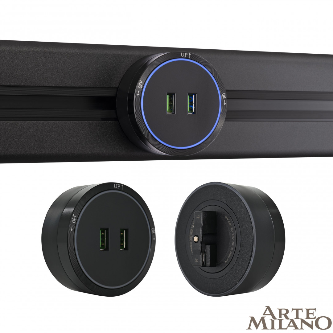 Трековая розетка Arte Milano Am-track-sockets 380066TS LED/USBx2 Black в Санкт-Петербурге