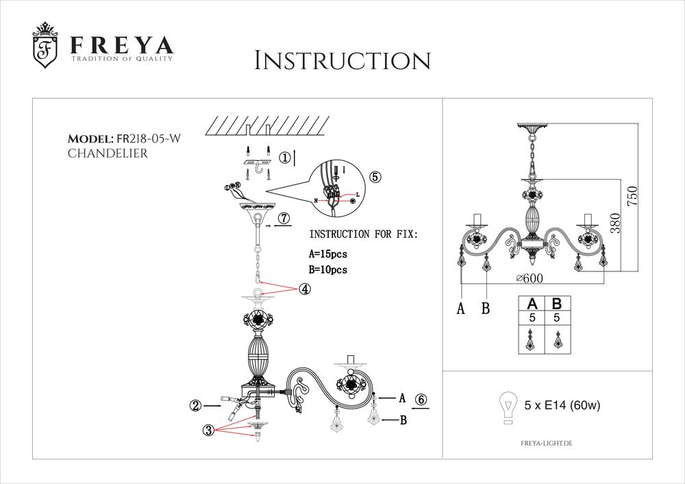 Подвесная люстра Freya Faberge FR3218-PL-05-WG в Санкт-Петербурге