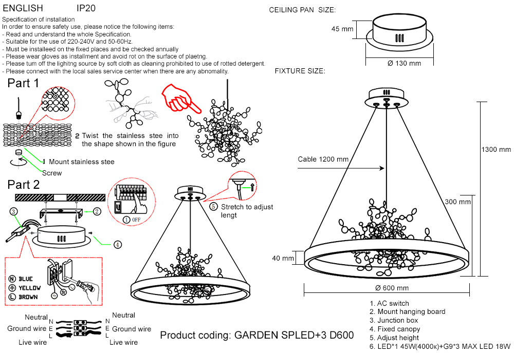 Подвесная люстра Crystal Lux GARDEN SPLED+3 D600 CHROME в Санкт-Петербурге