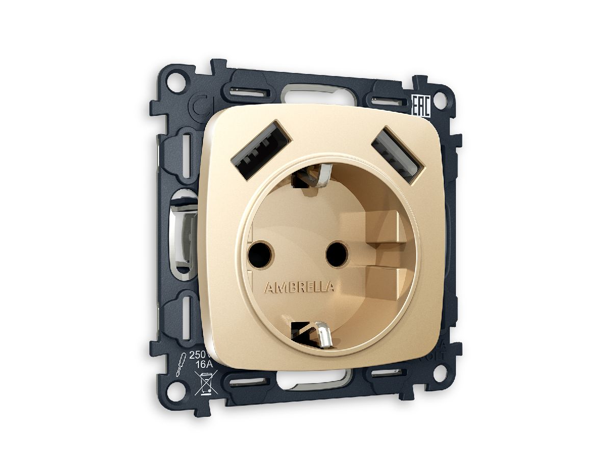 Комплект механизма розетки 2USB A+A 18W (быстрая зарядка) с/з Ambrella Volt Omega MO609010 в Санкт-Петербурге