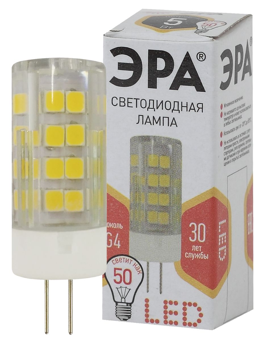 Лампа светодиодная Эра G4 5W 2700K LED JC-5W-220V-CER-827-G4 Б0027857 в #REGION_NAME_DECLINE_PP#