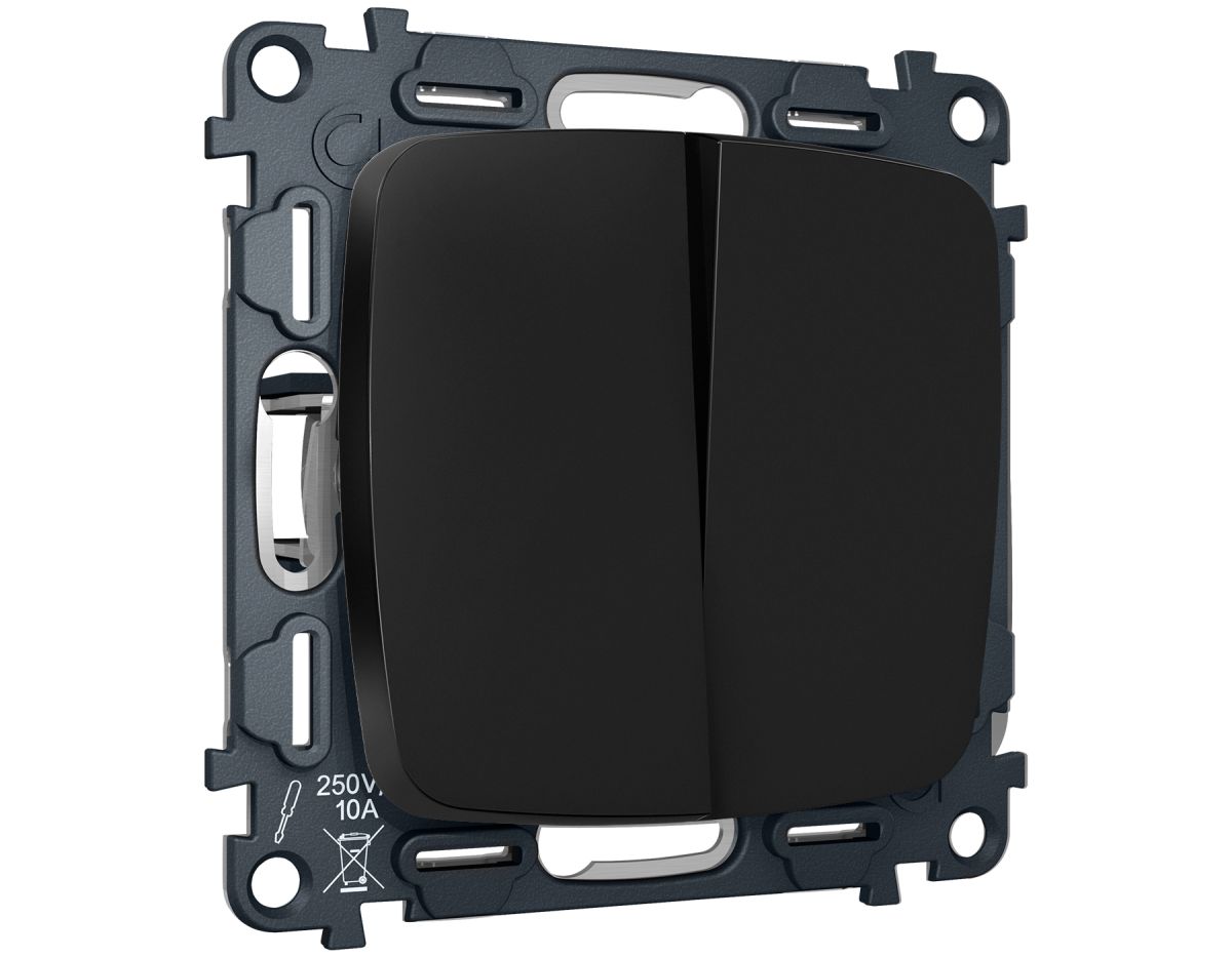 Комплект механизма 2-клавишного перекрестного выключателя Ambrella Volt 10A-250V OMEGA MO803030 Черный матовый QUANT (OP8030, VM125) в Санкт-Петербурге